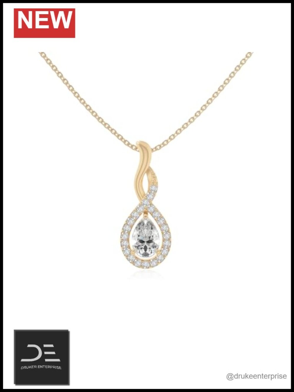 Moissanite Infinity Pear Pendant Necklace 18K Yellow Gold Vermeil